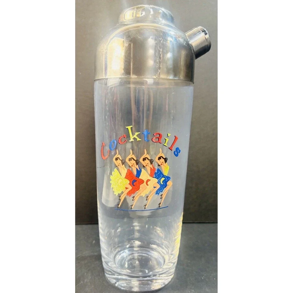Cocktail Shaker Can Can Dancers with Chrome Top Art Deco Vintage Style
